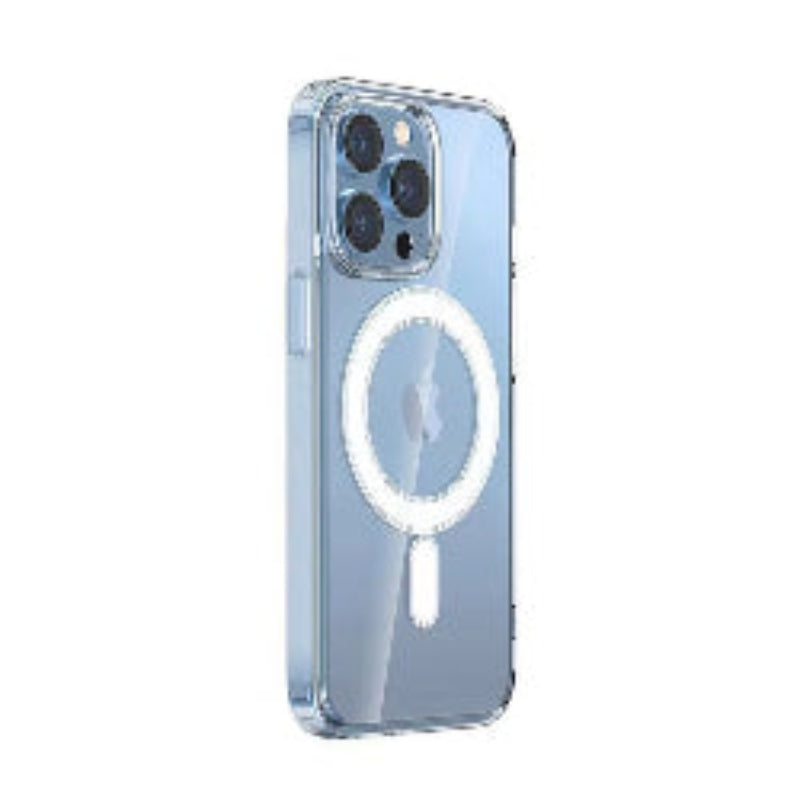 Clear phone case with Apple logo on a white background