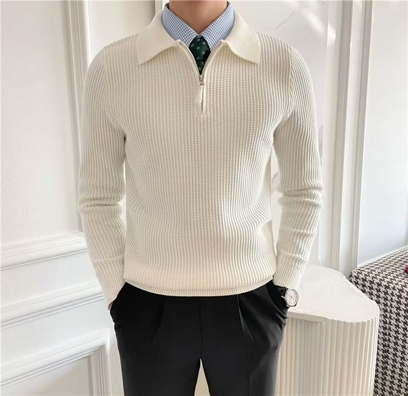Men's Lapel Half-Zip Knit Sweater