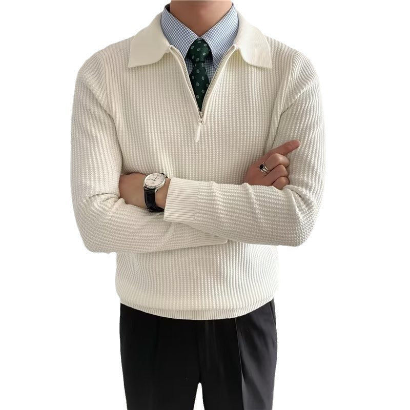 Men's Lapel Half-Zip Knit Sweater