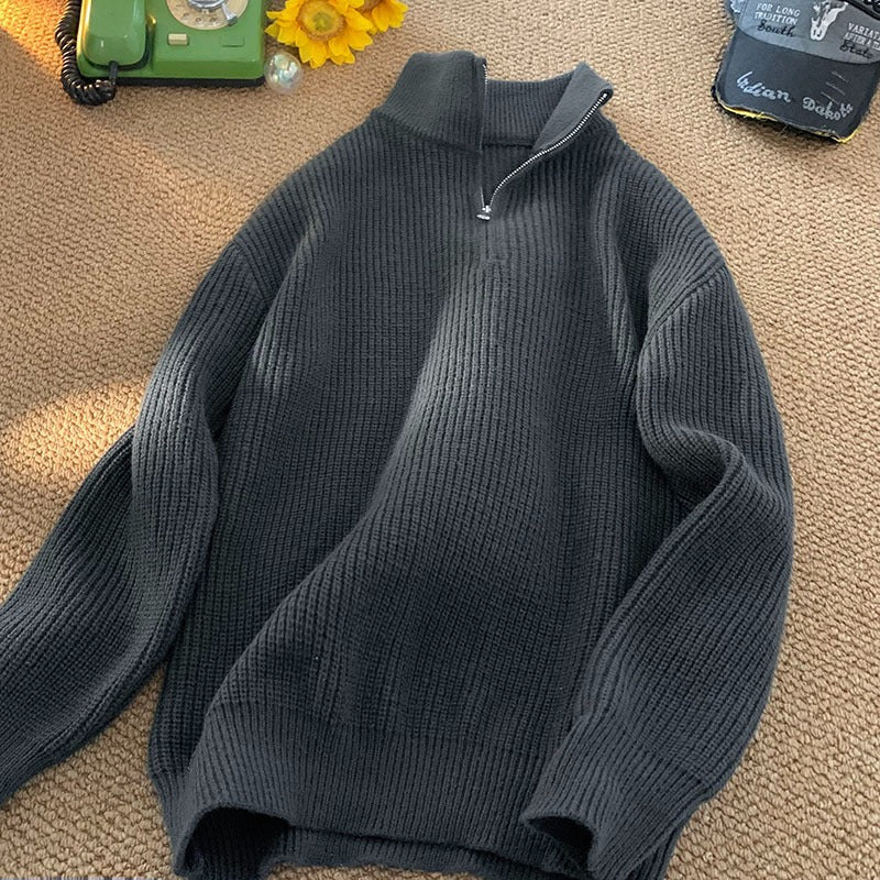 Men's Half Zip Sweater Casual Loose Fit Knit Pullover
