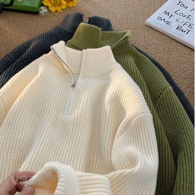 Men's Half Zip Sweater Casual Loose Fit Knit Pullover