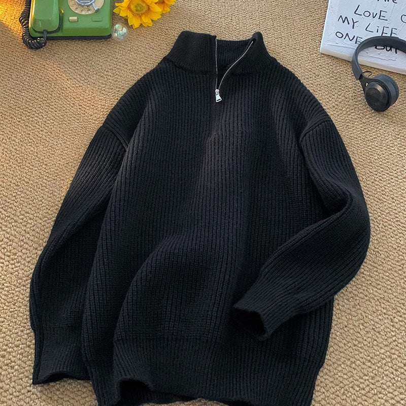 Men's Half Zip Sweater Casual Loose Fit Knit Pullover